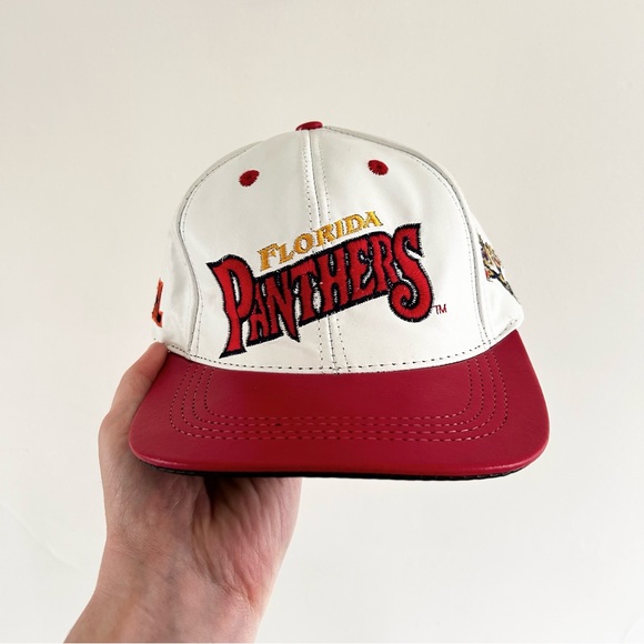 NHL Other - Vintage Florida Panthers leather snapback hat 90’s Made in USA NHL hockey